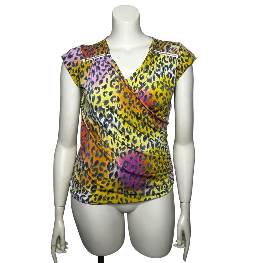 Premise Studio Leopard Print Top Multicolor Short Sleeve Shirt Women’s Large